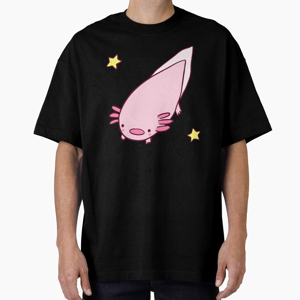 Cute happy axolotl with stars by Mayarart