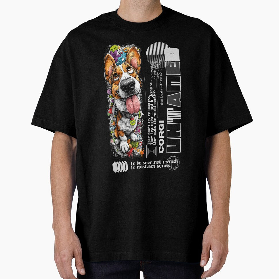 Corgi Graphic Streetwear T Shirt Funny Gift Cool Cartoon Art Tee for Dog Lovers, Pet Fans & Animal Art Fans by aniMo Japan
