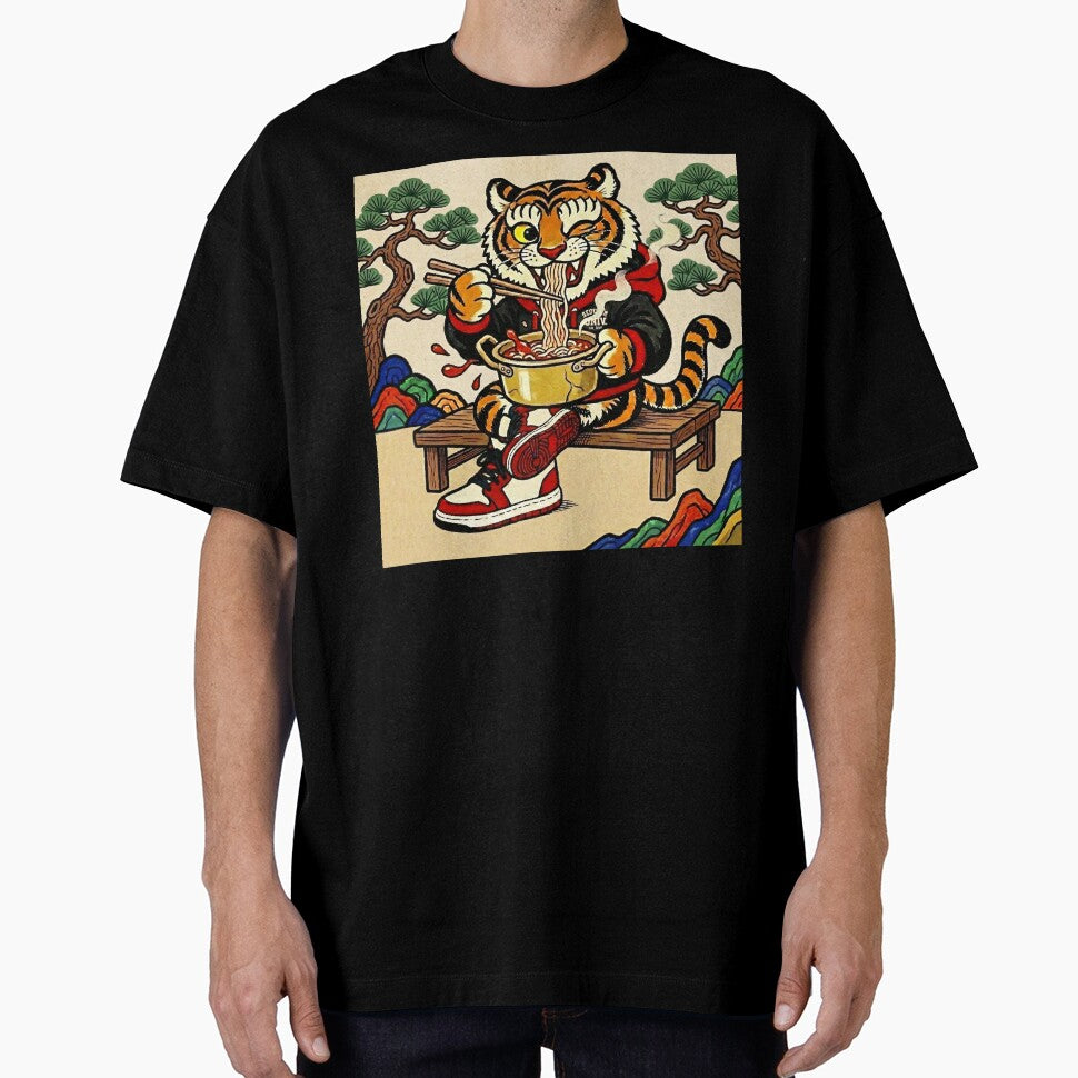 Hip-Bum: Korean Folk Art Tiger Eating Ramen by DimensionV Studio