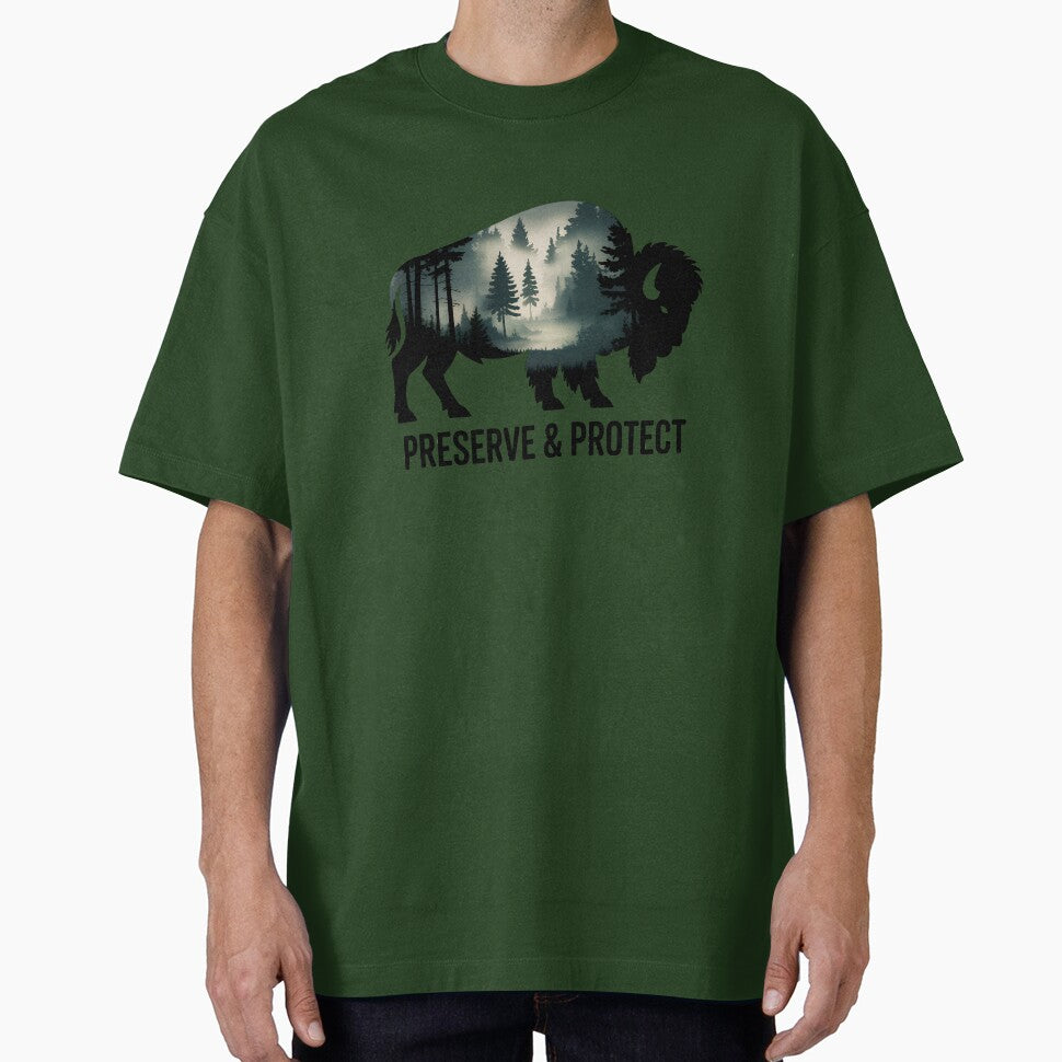 Preserve & Protect Nature Double Exposure Bison Silhouette Trees Forest Save the Environment Climate Change Wilderness Hiking Camping by ArcticFoxStudio