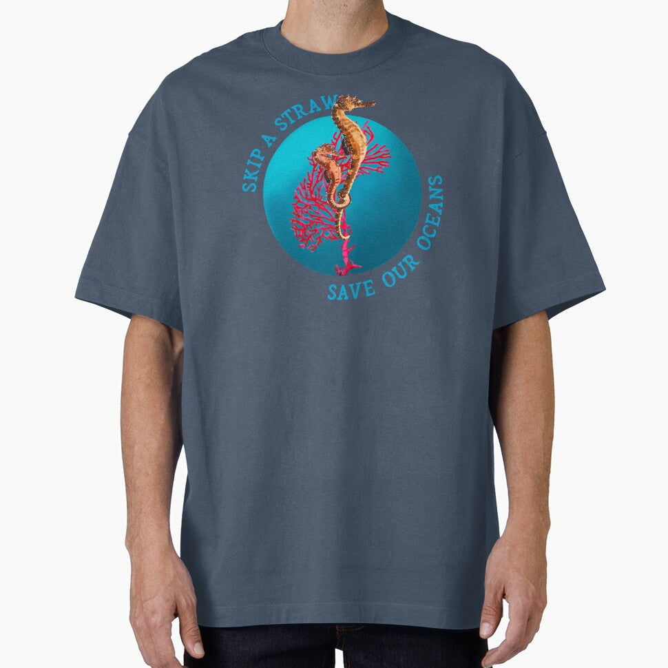 Skip A Straw Save Our Oceans Seahorse Unisex Environment Awareness Gifts by KirstyNadineArt