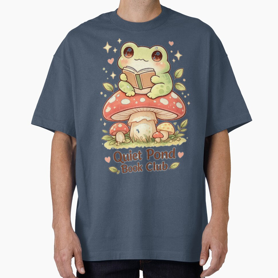 Quiet Pond Book Club – Cute Frog Reading on Mushroom by MotylekAnia