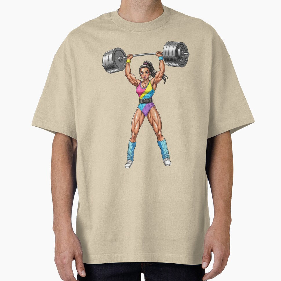 Retro Fitness Girl Lifting Weights Pop Art Style by JonelleTshirts