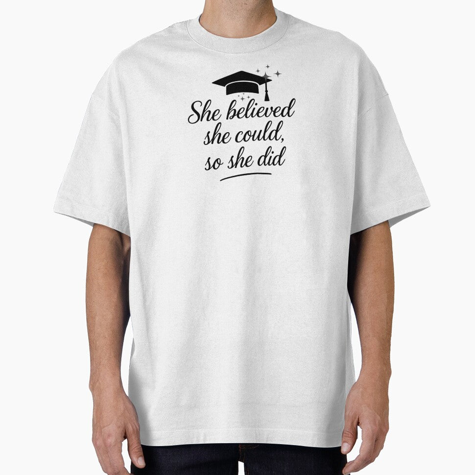 She Believed She Could So She Did Quote with Black Graduation Hat & Stars II by JeweledDesigns