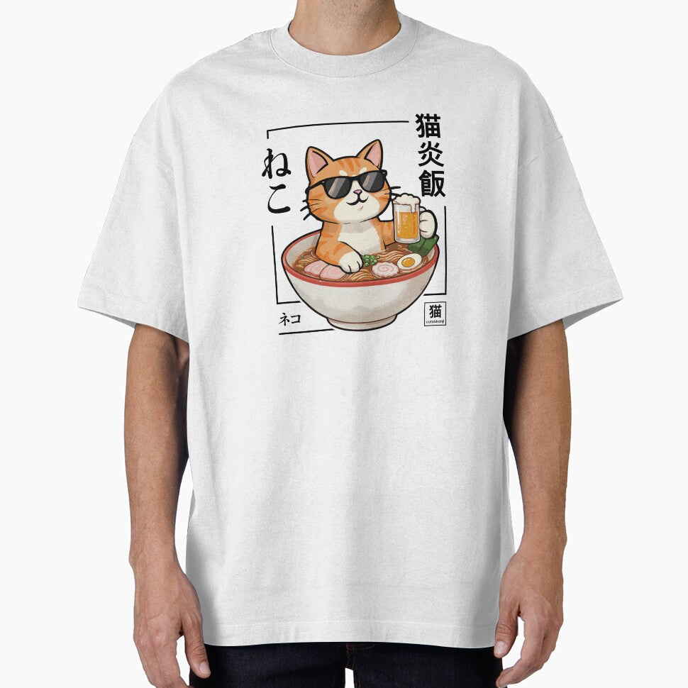 Cat Flame Meal 猫炎飯 | Ramen Cat Shirt | Japanese Ramen Cat Design WHITE by Cats&Kanji