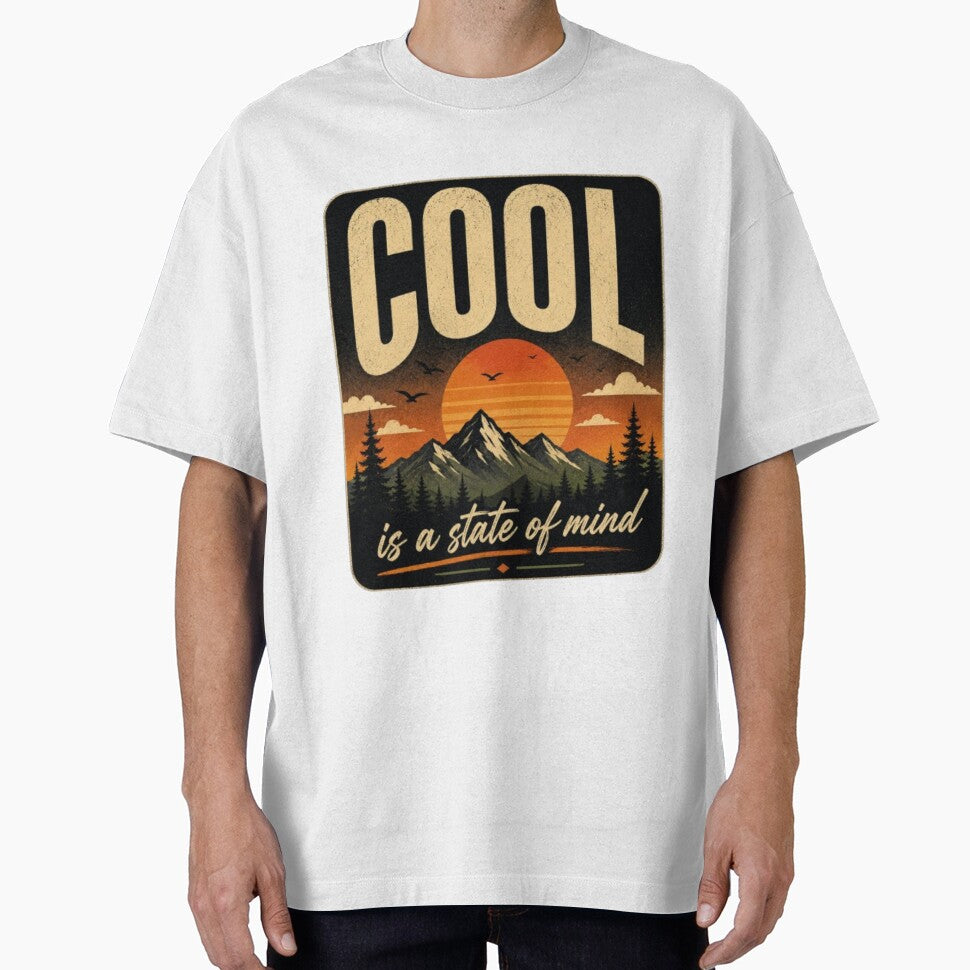 Cool Is a State of Mind Retro Mountain Sunset Vintage Adventure T-Shirt Sticker by TulipsArtDesigns