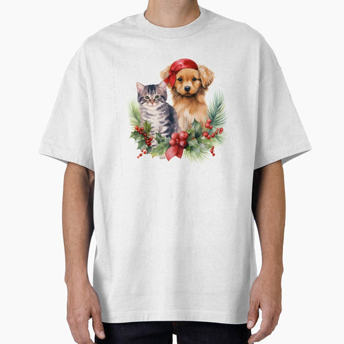 adorable dog and cat christmas holiday print by dcrc