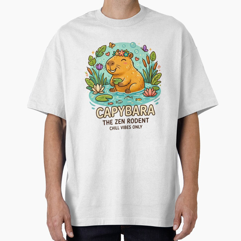 Cute Capybara Chill Vibes Only - Zen Rodent Floral Nature T-Shirt & Stickers by Freestyle Shop