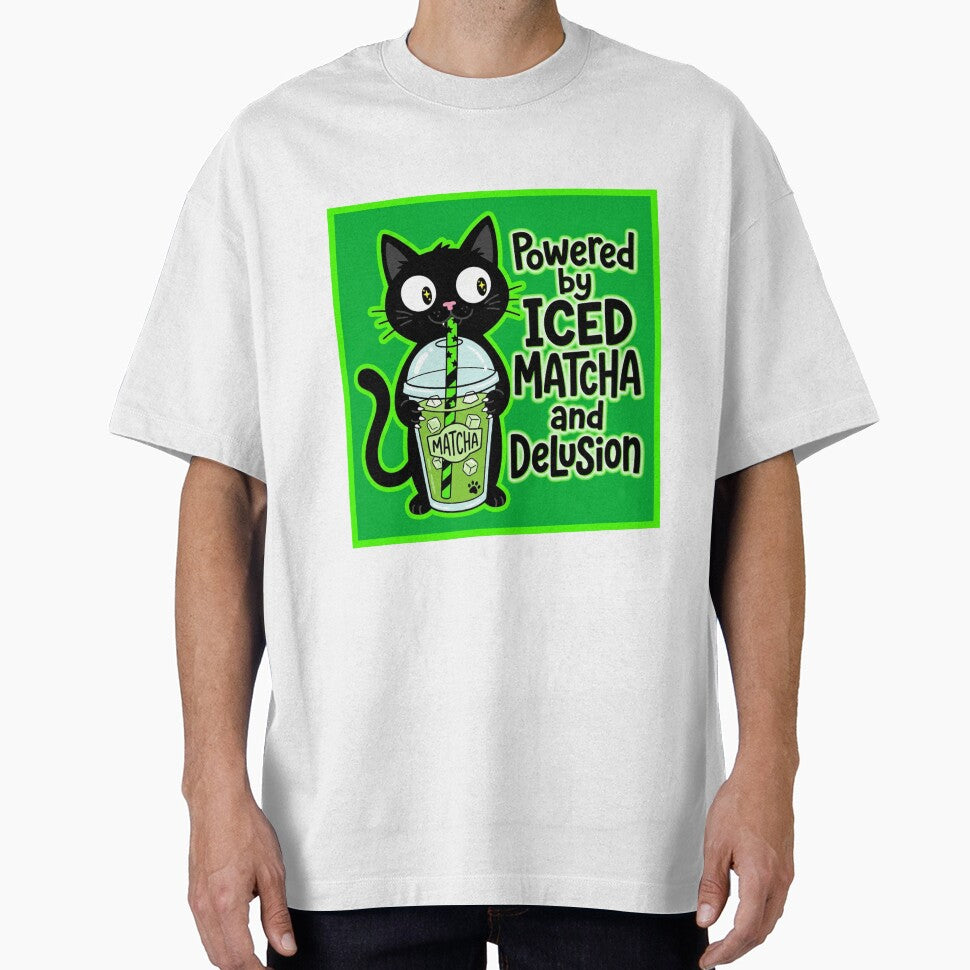 Powered by Iced Matcha and Delusion Funny Cat Sticker by Cat Meme Fund