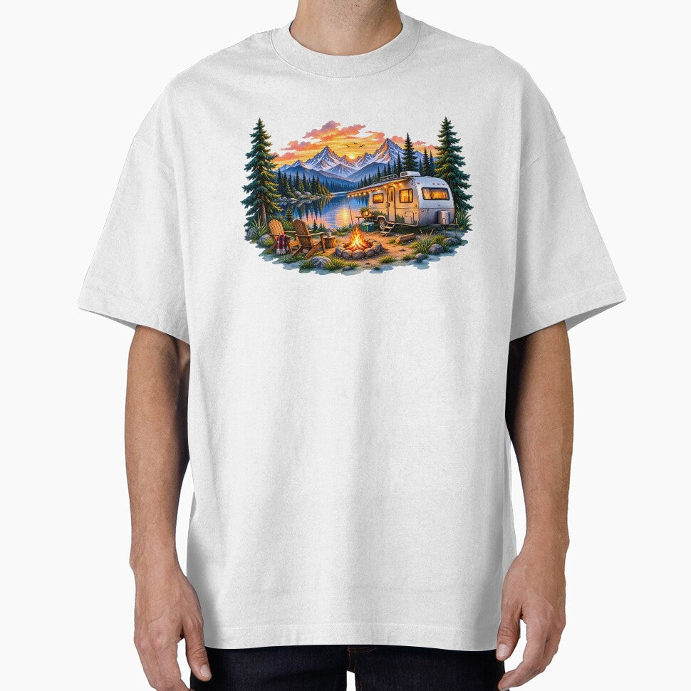 RV Camping by the Lake Sunset Wilderness Art by FutureGarb