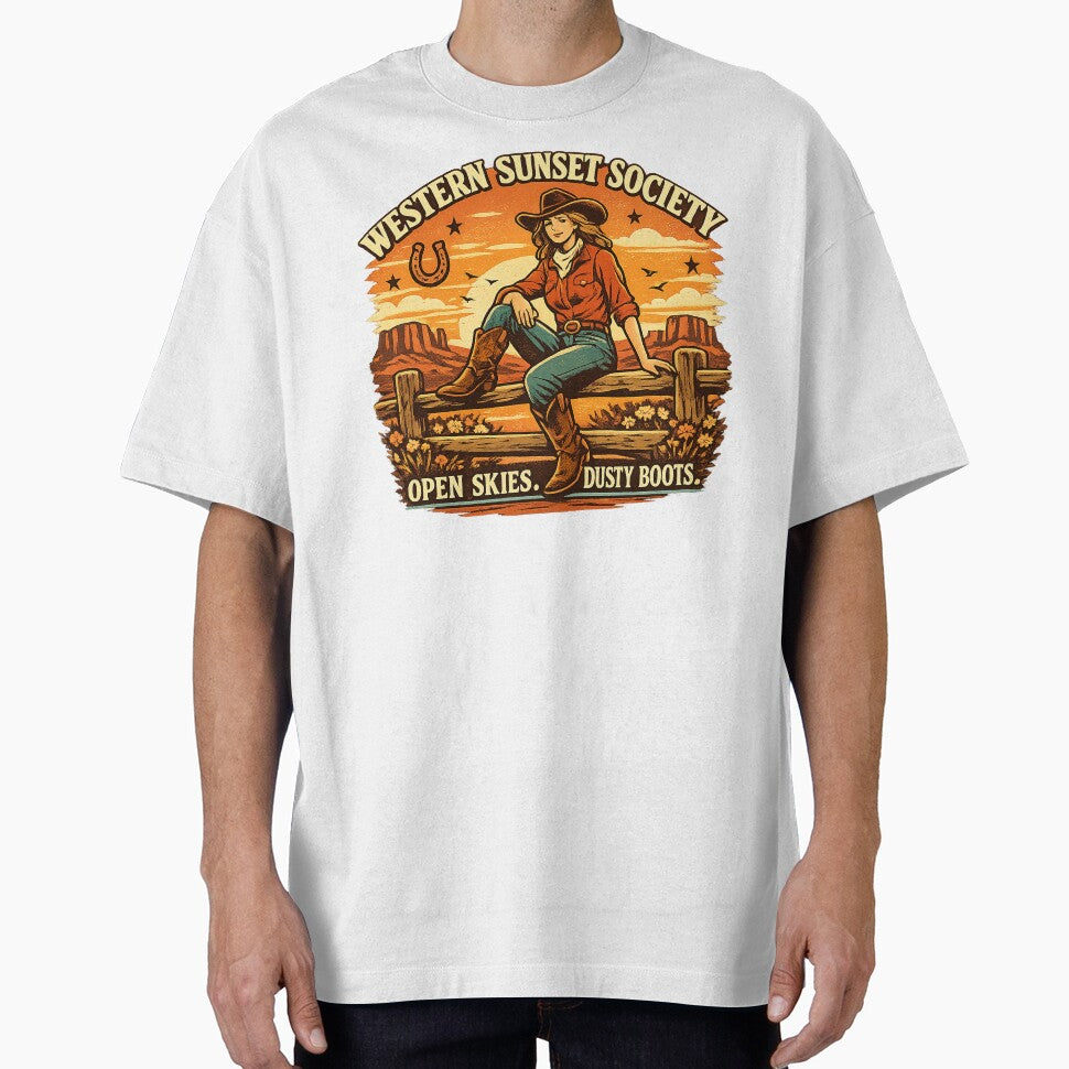Western Sunset Society Cowgirl Retro Western Design by Concrete Coffee Studio