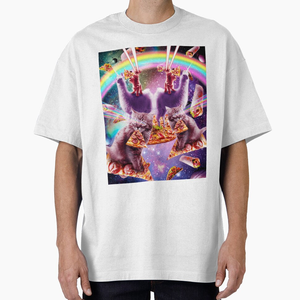 Laser Pizza Cat On Llama, Lazer Kitty Cats In Rainbow Space by SkylerJHill