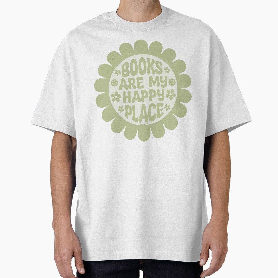 Books Are My Happy Place / Groovy Daisies Flowers Pastel Green Bookworm Sayings Trendy Bookish Merch Kindle Lovers Romantasy Tbr by Latinoladas