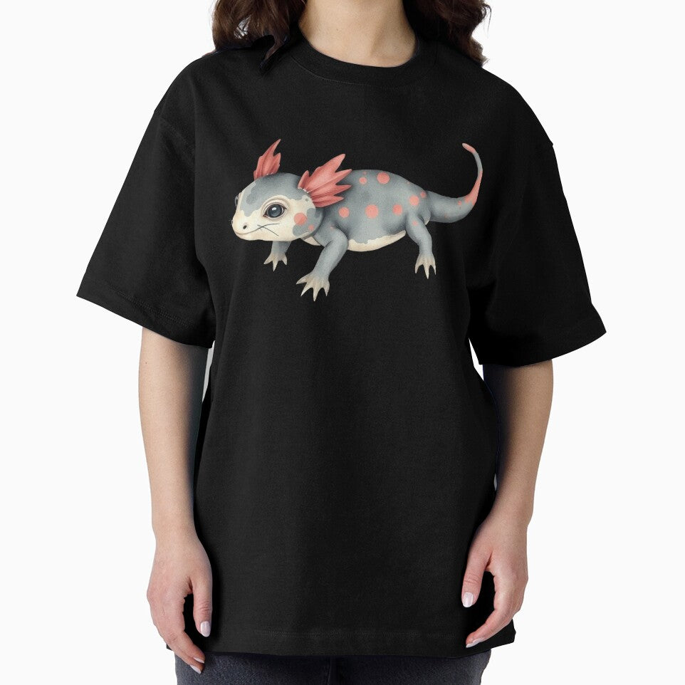 Cute Kawaii Axolotl Watercolor Art - Pink Gray Spotted Salamander Illustration by EllDAV777