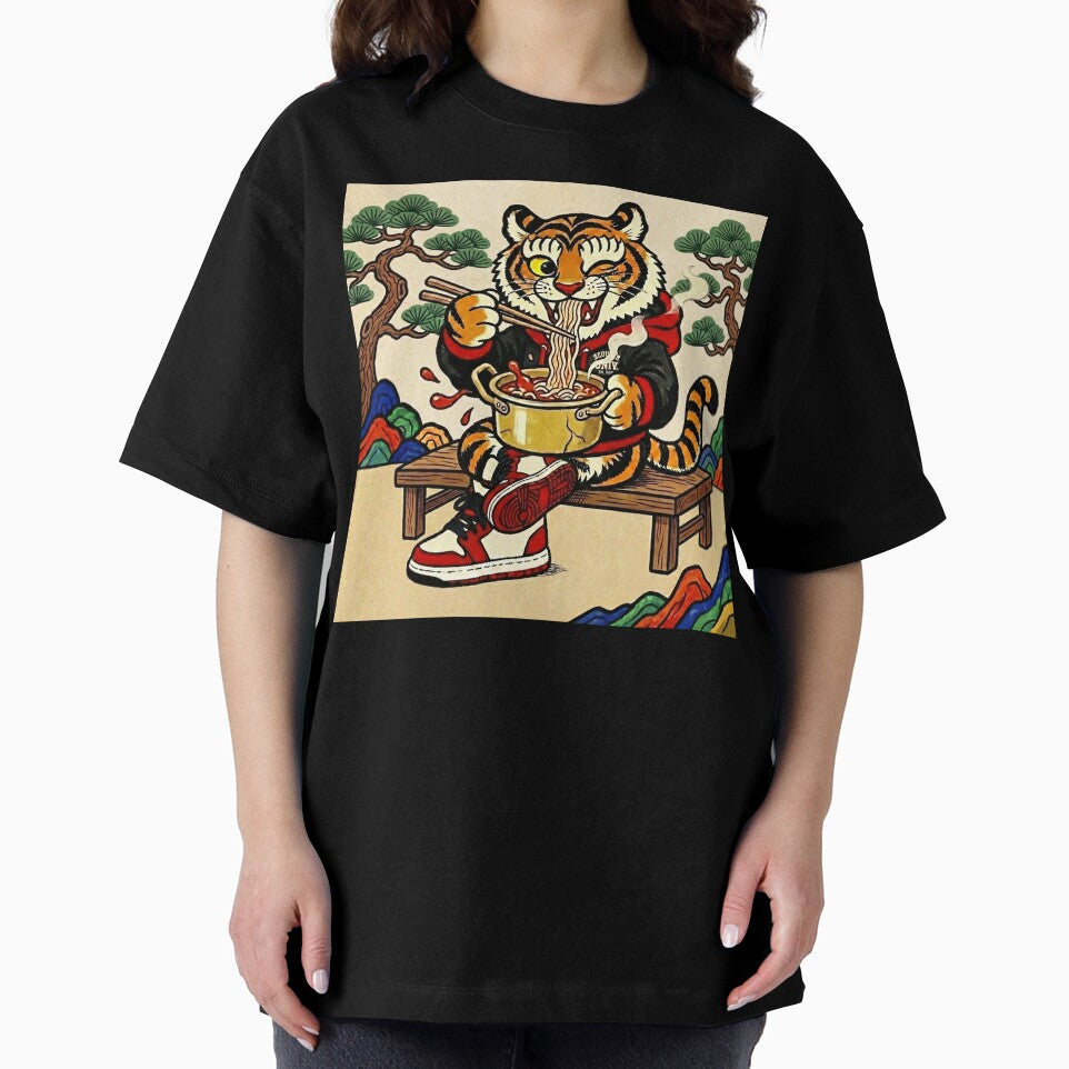 Hip-Bum: Korean Folk Art Tiger Eating Ramen by DimensionV Studio