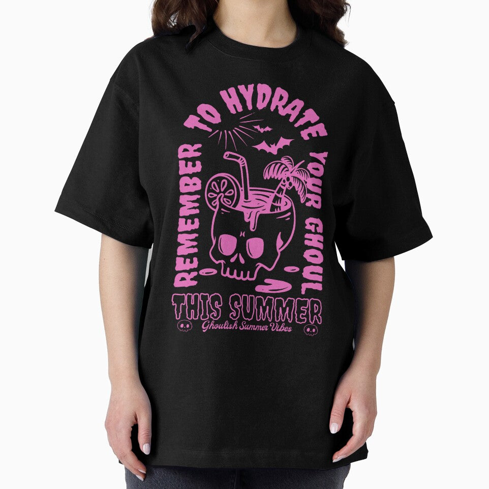Summerween, Summer Shirt, Summer Aesthetic, Summertime, Beach vibes, Remember to Hydrate your Ghoul, Hot Goth Summer, Goth Style, Ghoulish Summer, Skull Shirt, Funny Skeleton Tee by SSINAMOON