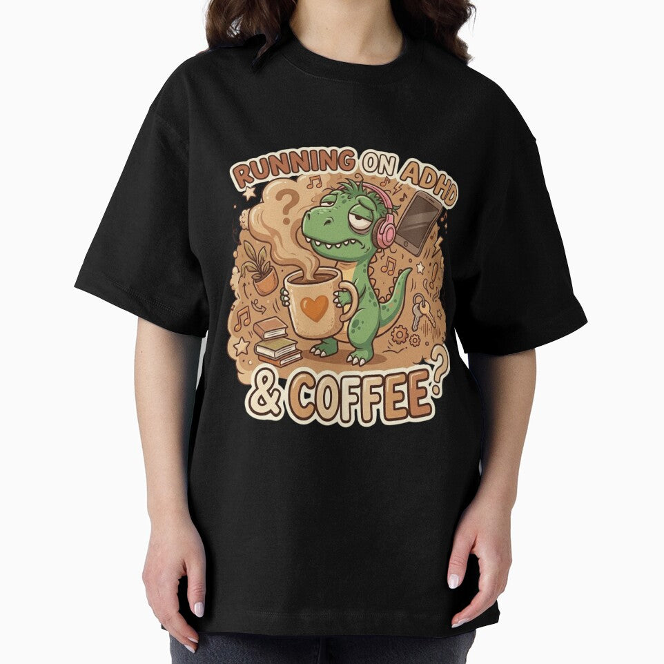 ADHD Rex - Running on ADHD & Coffee Sleepy Dinosaur Sticker by WowDezign