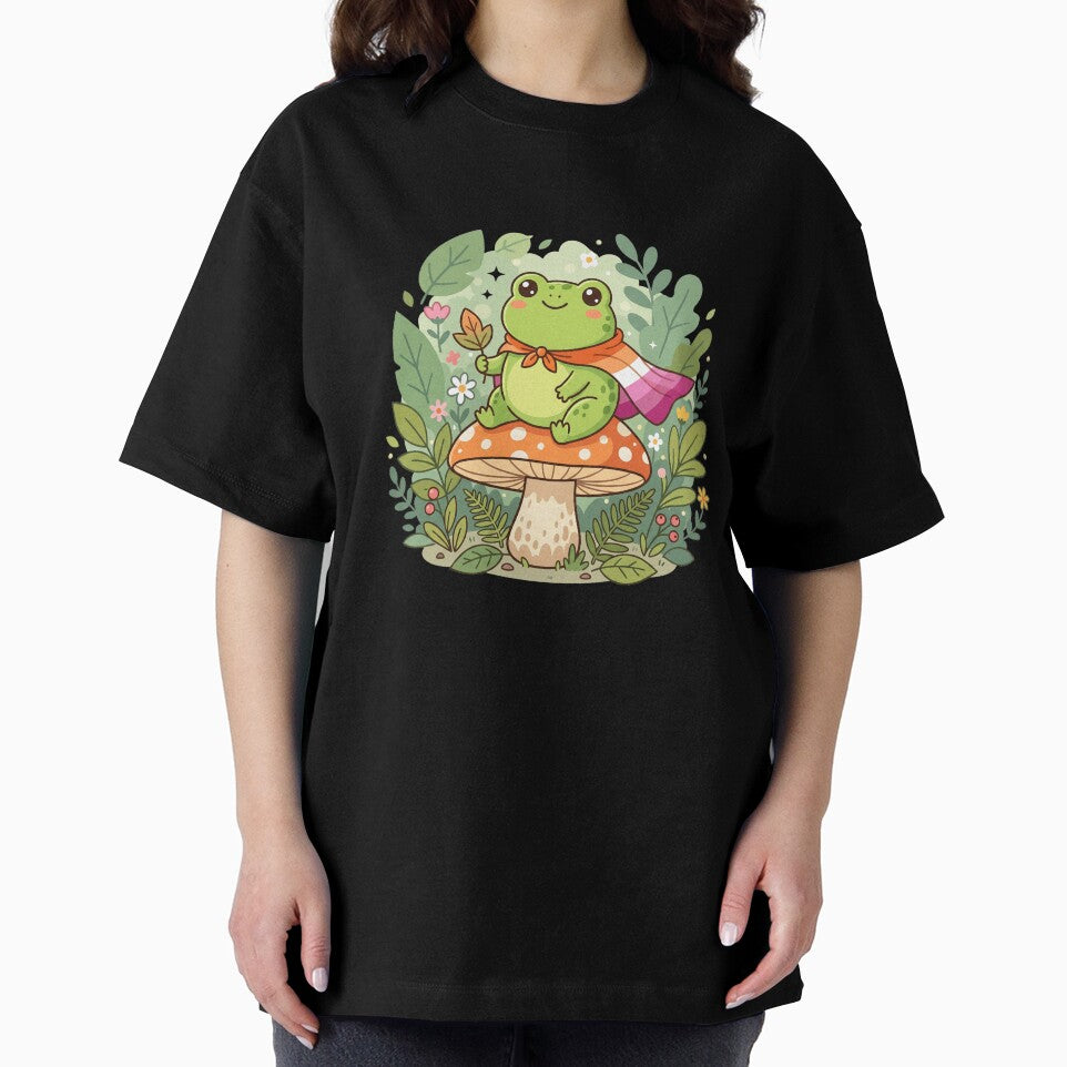 Cute Cozy Frog Pride - Aesthetic Lesbian Flag Mushroom Art by Wittylayer