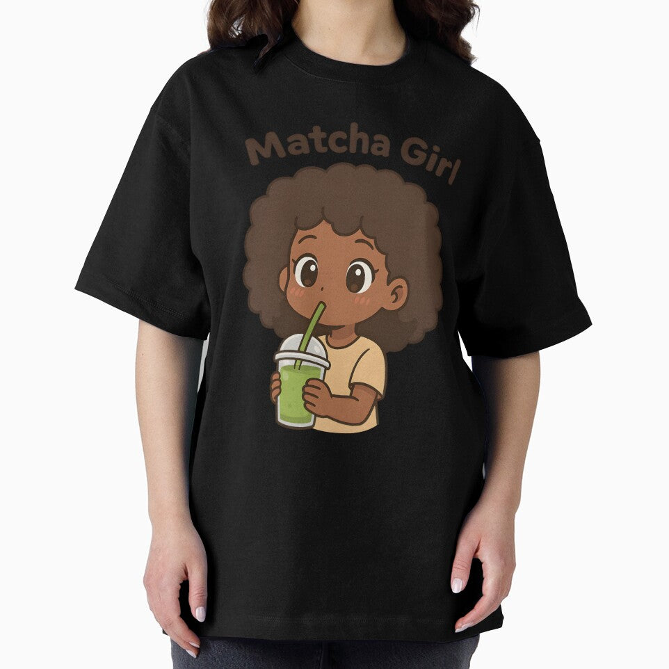 Matcha Girl – Kawaii Afro Anime Girl Drinking Matcha | Cute Kawaii Aesthetic by OsasChild