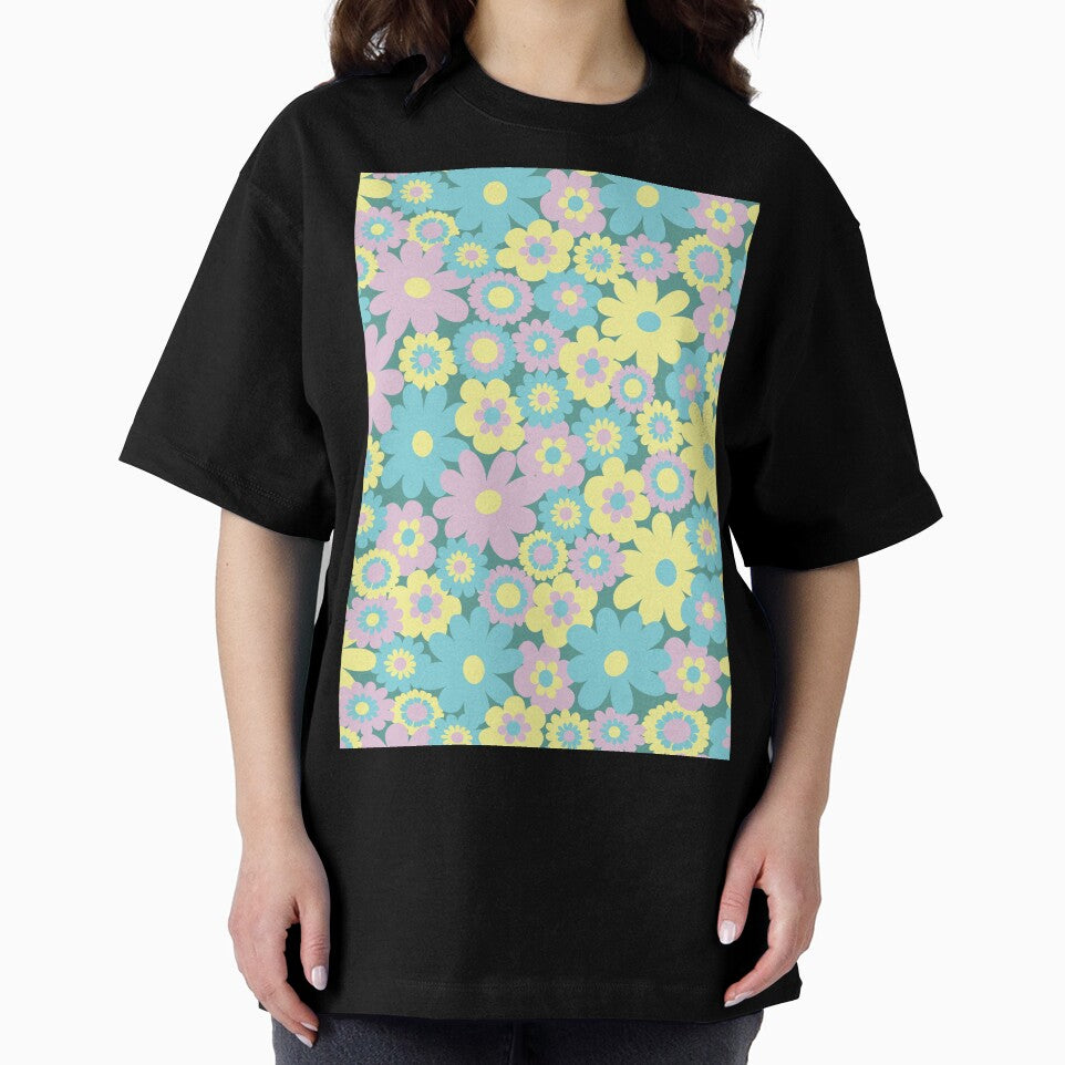 80s pastel retro flowers, pastel pink, pastel green, pastel yellow, lilac, 60s retro pattern, groovy florals by blomastudios