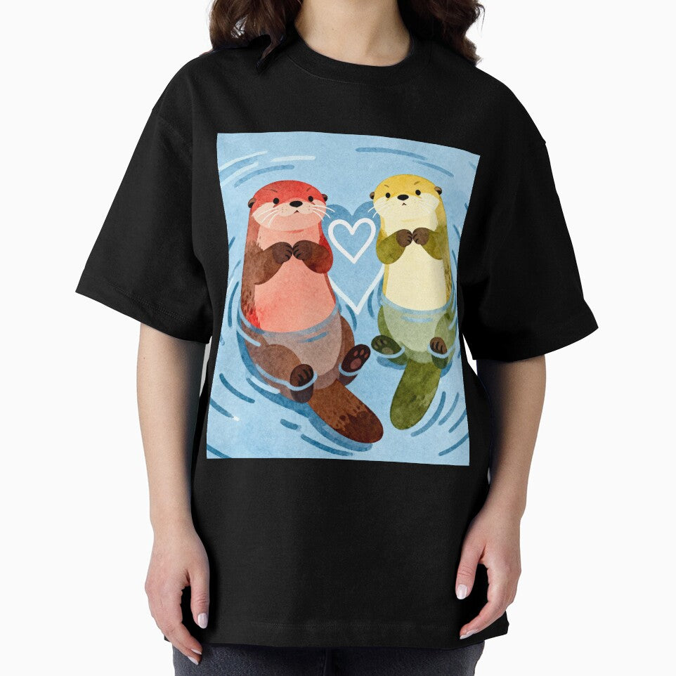 Significant Otter - Whimsical Watercolor Otters in Love by HappySproutArt