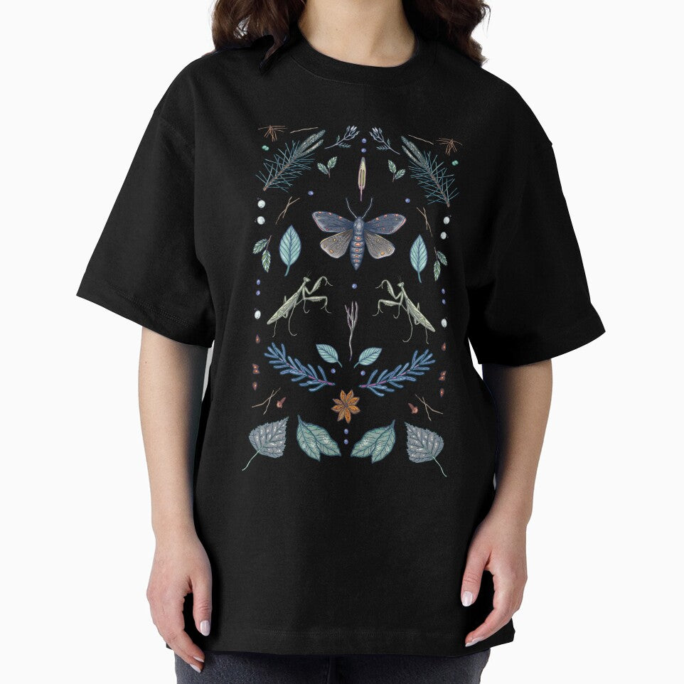 Moth & Praying Mantis Dark Botanical Art by smalldrawing