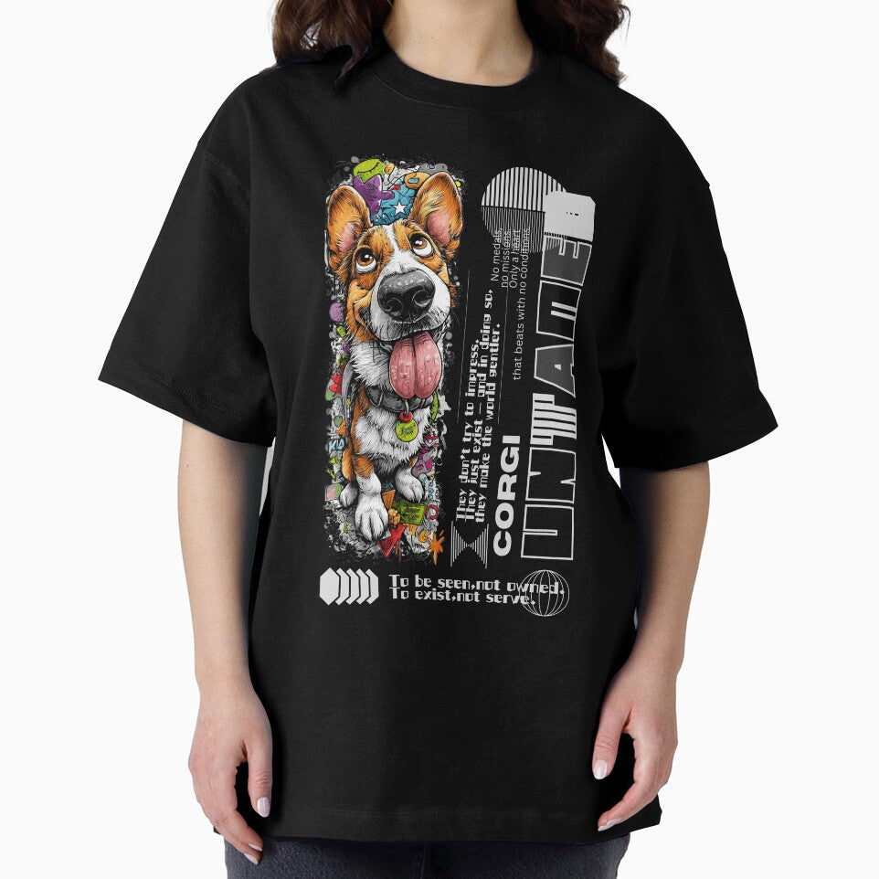 Corgi Graphic Streetwear T Shirt Funny Gift Cool Cartoon Art Tee for Dog Lovers, Pet Fans & Animal Art Fans by aniMo Japan