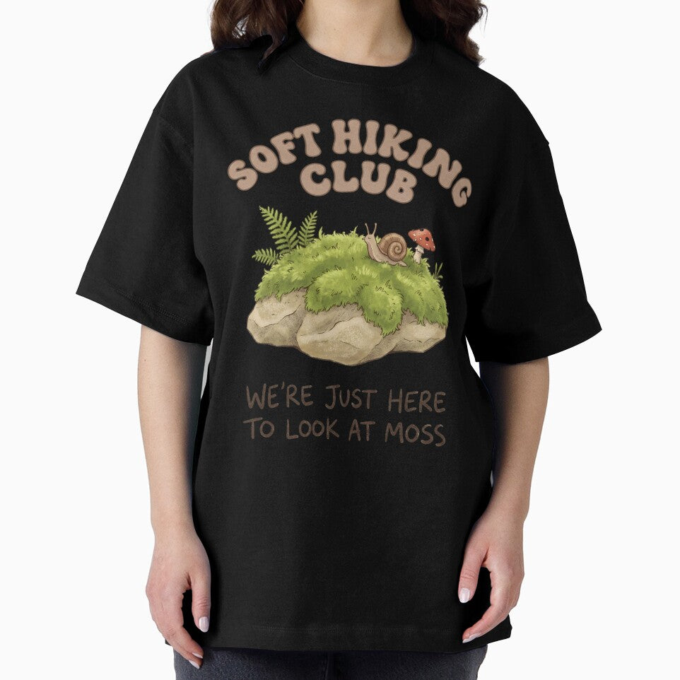 Soft Hiking Club T-Shirt — We're Just Here to Look at Moss, Funny Nature Lover Gift, Cottagecore Hiking Tee by Luminari Creations