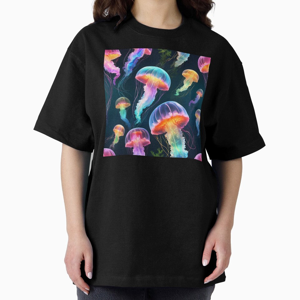 Glowing Multicolor Jellyfish in Deep Ocean by EmeraldeaArt