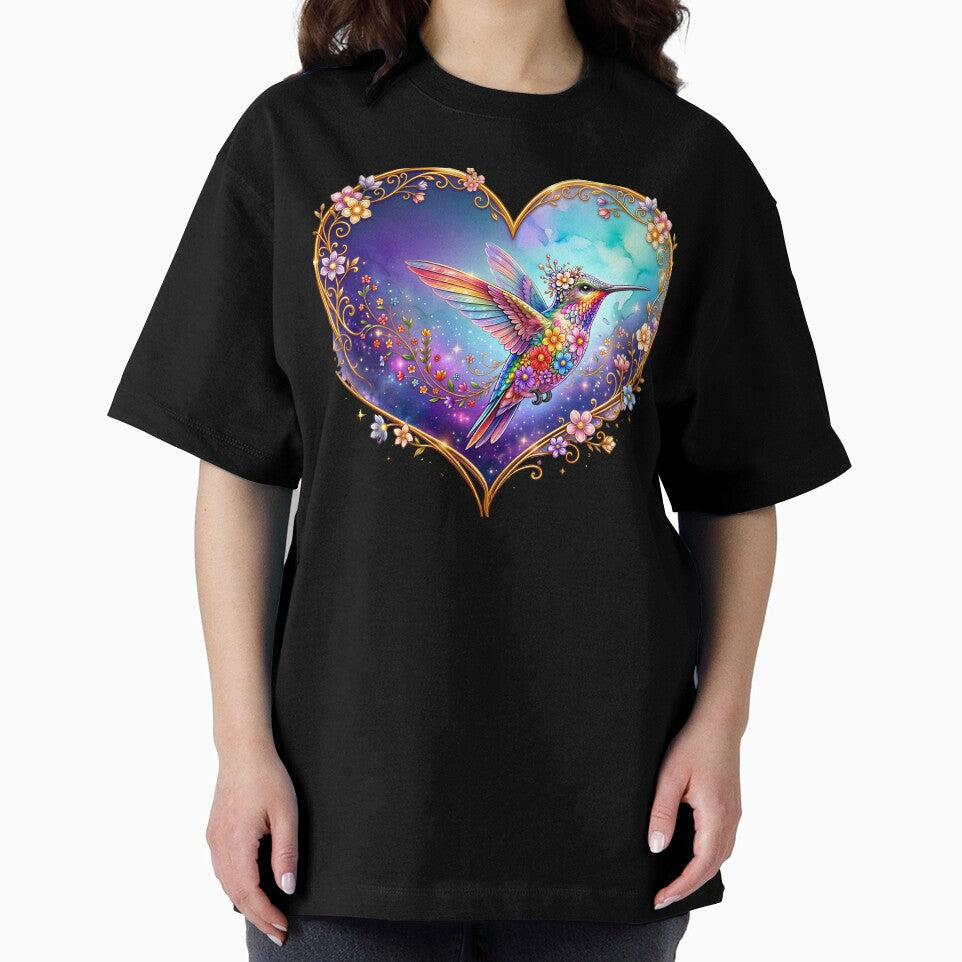 Colorful Hummingbird Heart T-Shirt | Watercolor Bird Heart Design by PIKASSO2026