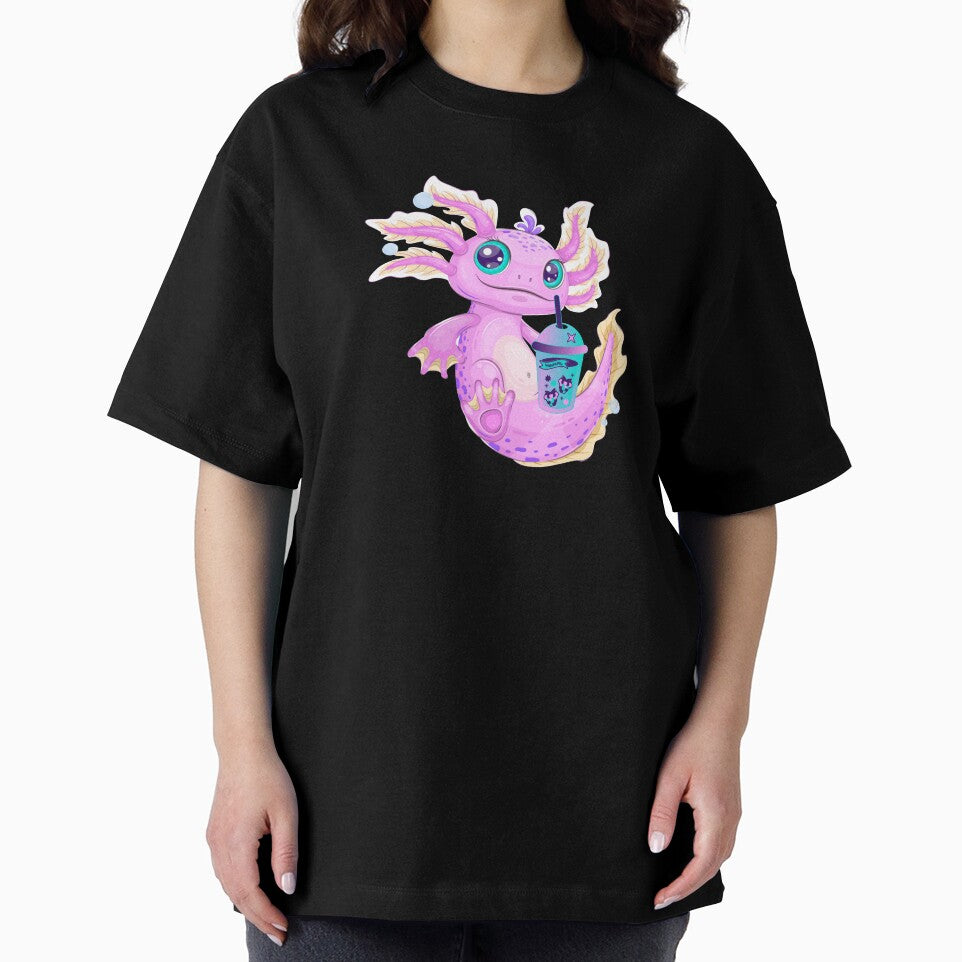 axolotl drinking boba milk tea by Hoetoons