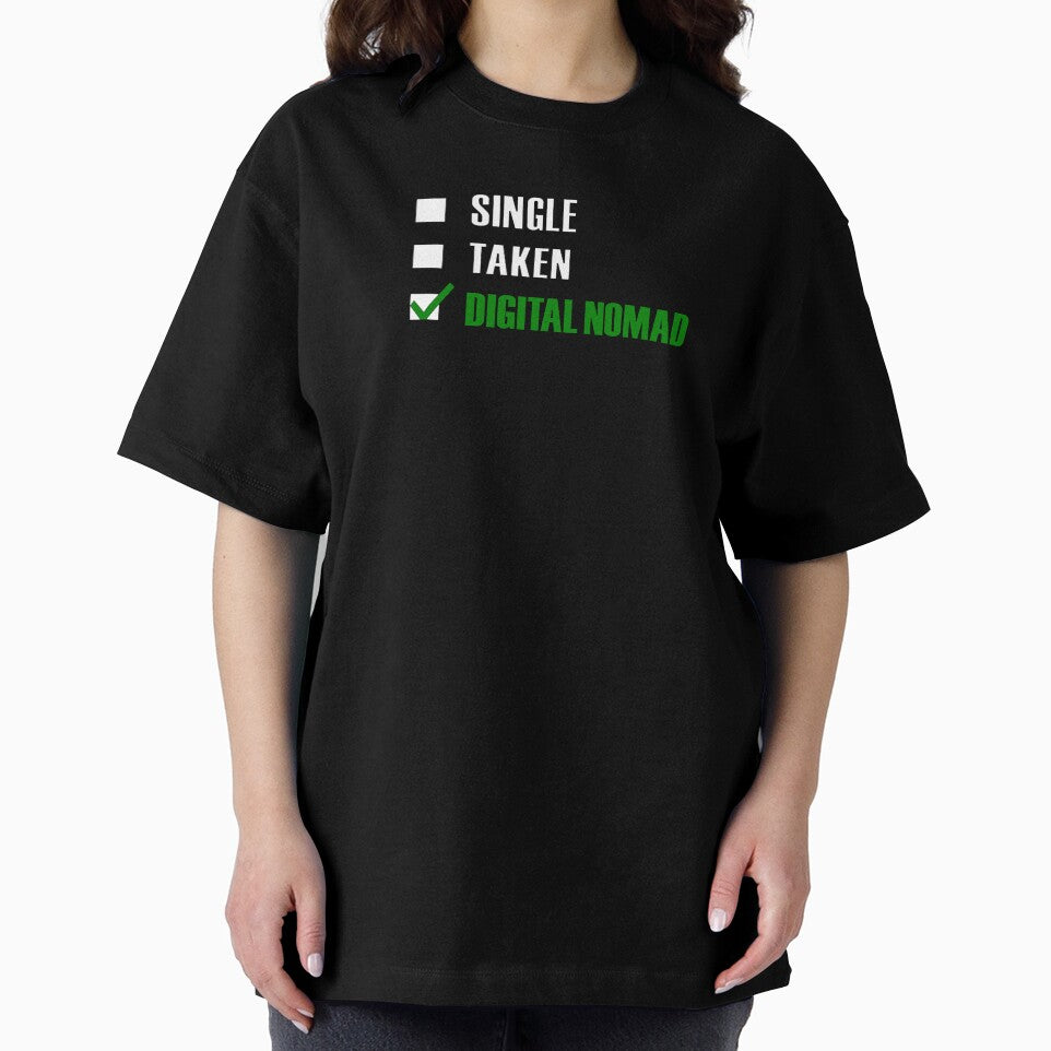 Funny Essentials: Single Taken Digital Nomad Green tick check box - Sleek white typography design (dark mode) by Deegital18