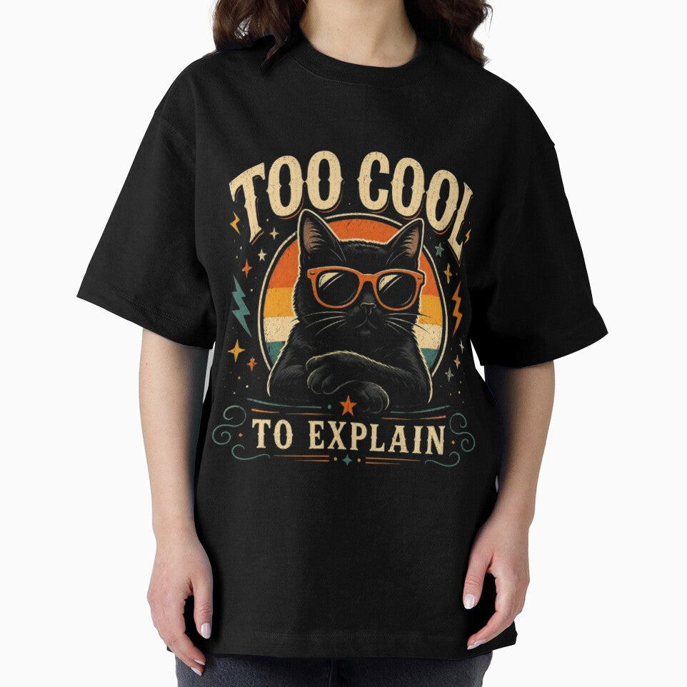 Too Cool to Explain Black Cat Retro Sunglasses Funny Vintage Cool Cat Sticker T-Shirt by TulipsArtDesigns