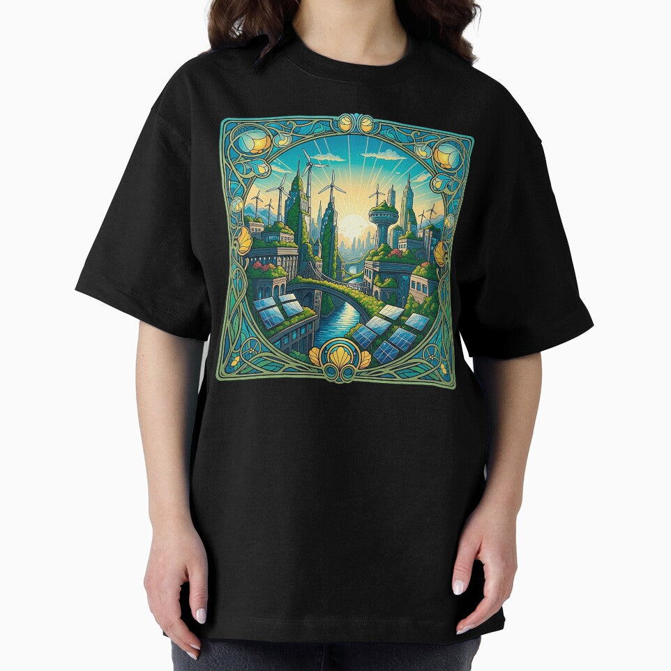 Solarpunk Cityscape Art Nouveau Green Future by SholoStudio