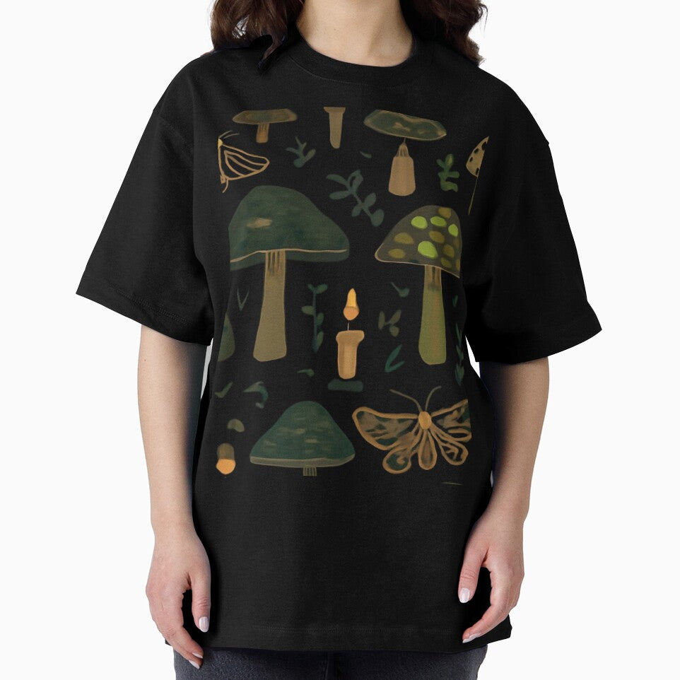 Dark Cottagecore Mushroom Moth And Candle Pattern by bvdesignart