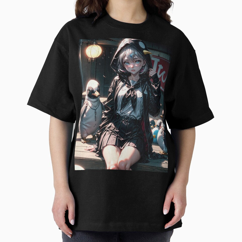 Gothic anime girl with penguins portrait art by TheArtistOf2022