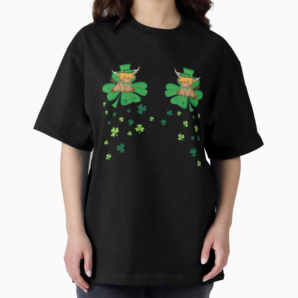 Scottish highland cow st patrick's day lucky shamrock boobiess by Ayelandco