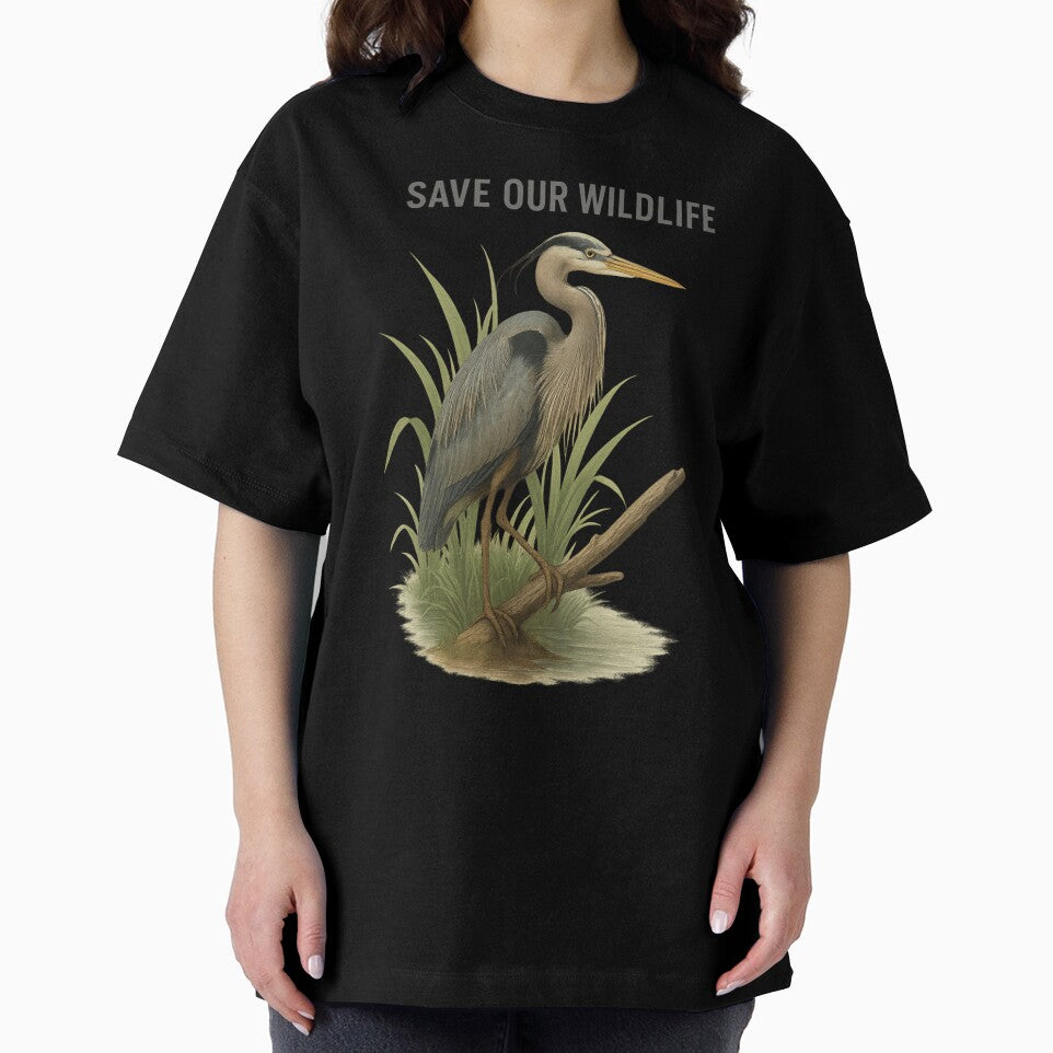 Save Our Wildlife – Great Blue Heron Wetland Conservation Artwork Gift by Badegi Tradings