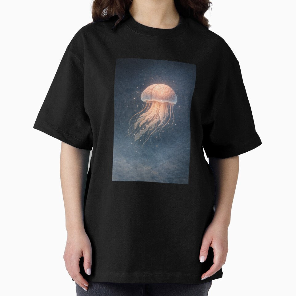 Floating Thoughts – Brain Jellyfish Surreal Art by InkWanderStudio