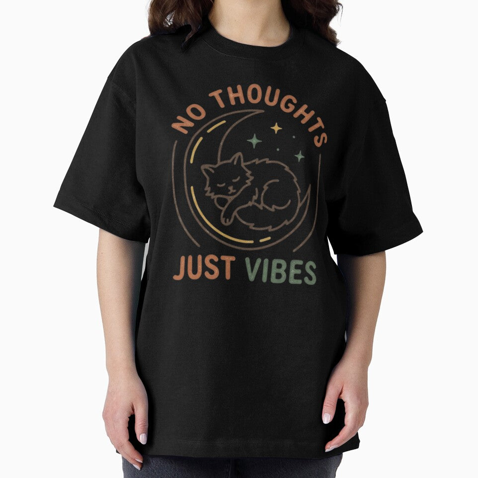No Thoughts Just Vibes Sleeping Cat on Moon by V-ZRO