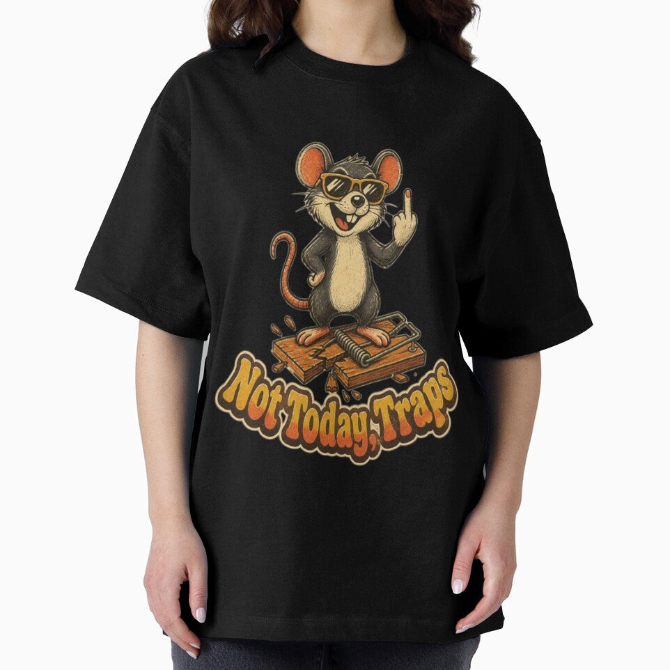 Funny Not Today Traps Vintage Shirt 70s Groovy Mouse Middle Finger Sarcastic T-Shirt by ElkasDesign