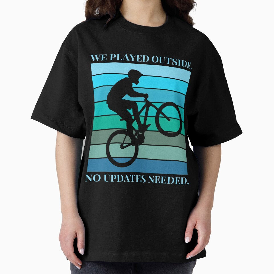 Retro Sunset Bicycle Silhouette: "We Played Outside" Nostalgic Design by VibranPalette