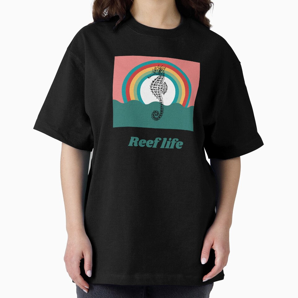Reef life Cool Aquarium hobby with retro sunset seahorse by Learntobeamom