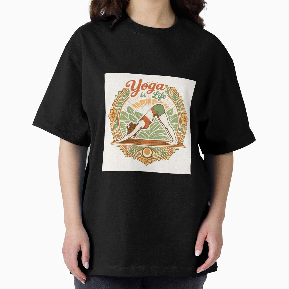 Vintage Yoga Is Life Mandala Design – Minimalist Line Art Woman in Downward Dog Pose – Retro Boho Aesthetic T-Shirt by VINTAGEPUNTEES