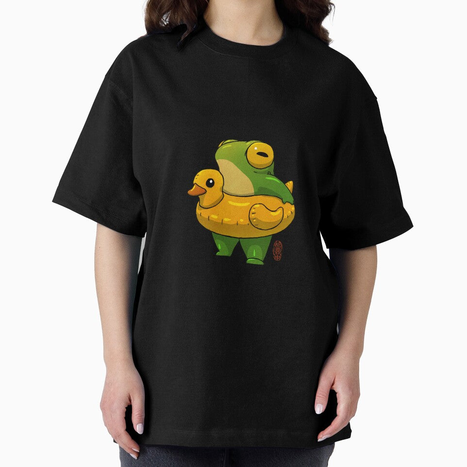 cute summer time ducky frog swimming pool floatie artwork asian style by DingHuArt