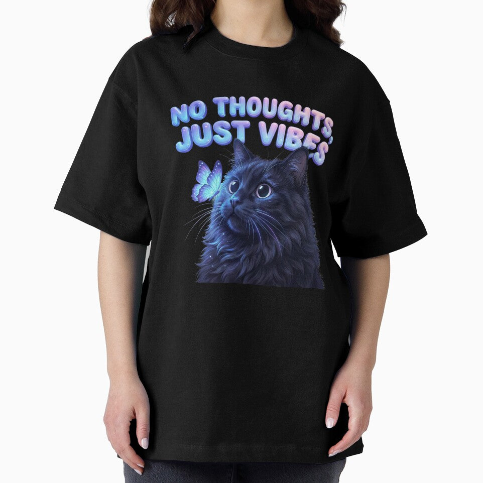 No Thoughts Just Vibes Cute Black Cat Meme by DigitalAnnaBanana