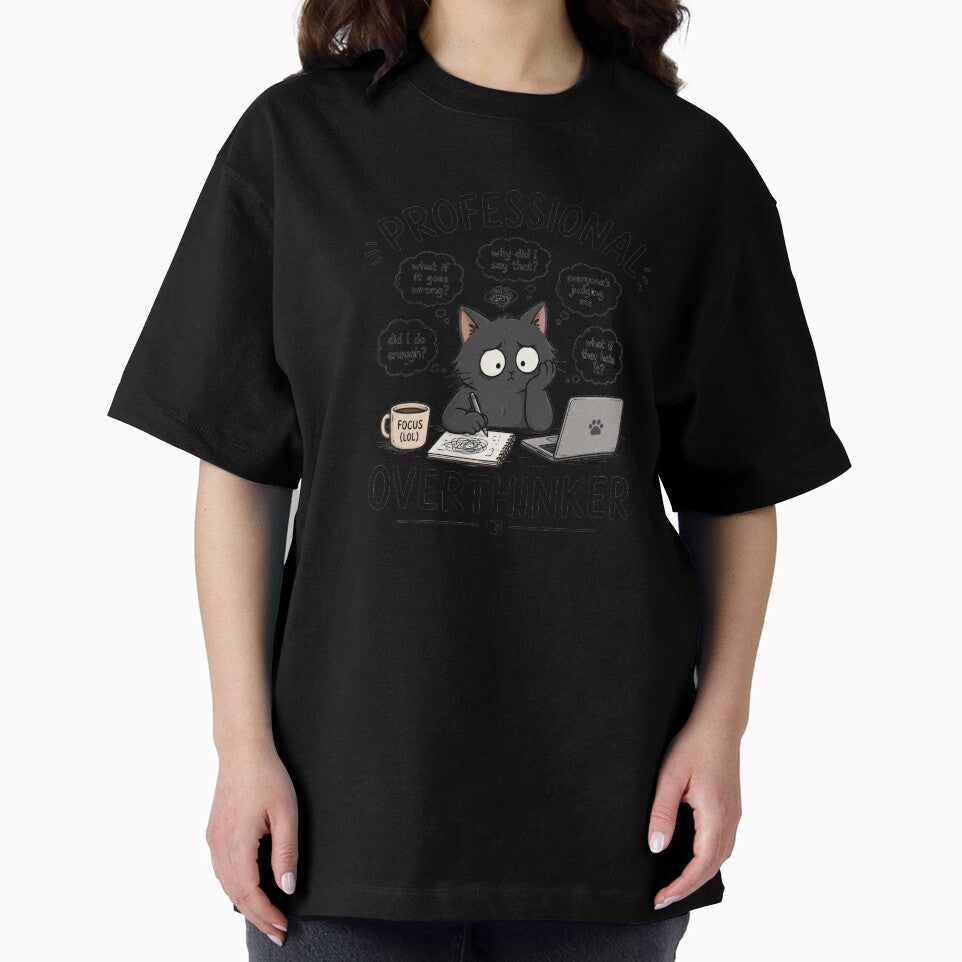 Professional Overthinker Funny Black Cat Design by INVITOARTE
