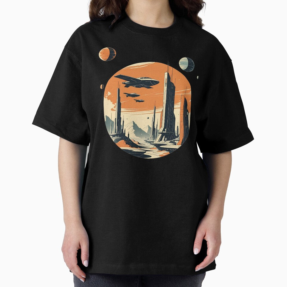 Vintage Space Retro Sci-Fi City Planets Futuristic Starships by SynizesisShop