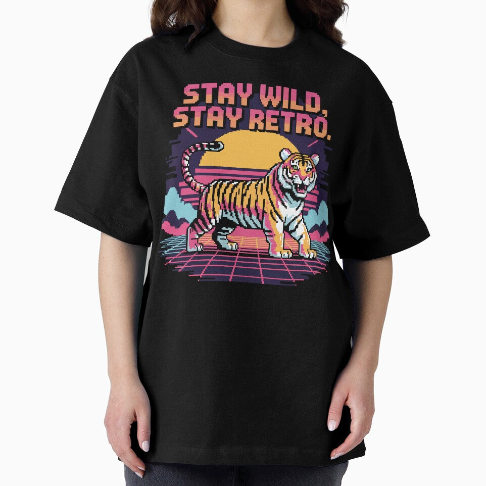 Stay Wild Stay Retro - Neon Pixel Tiger Synthwave by NaturePixel