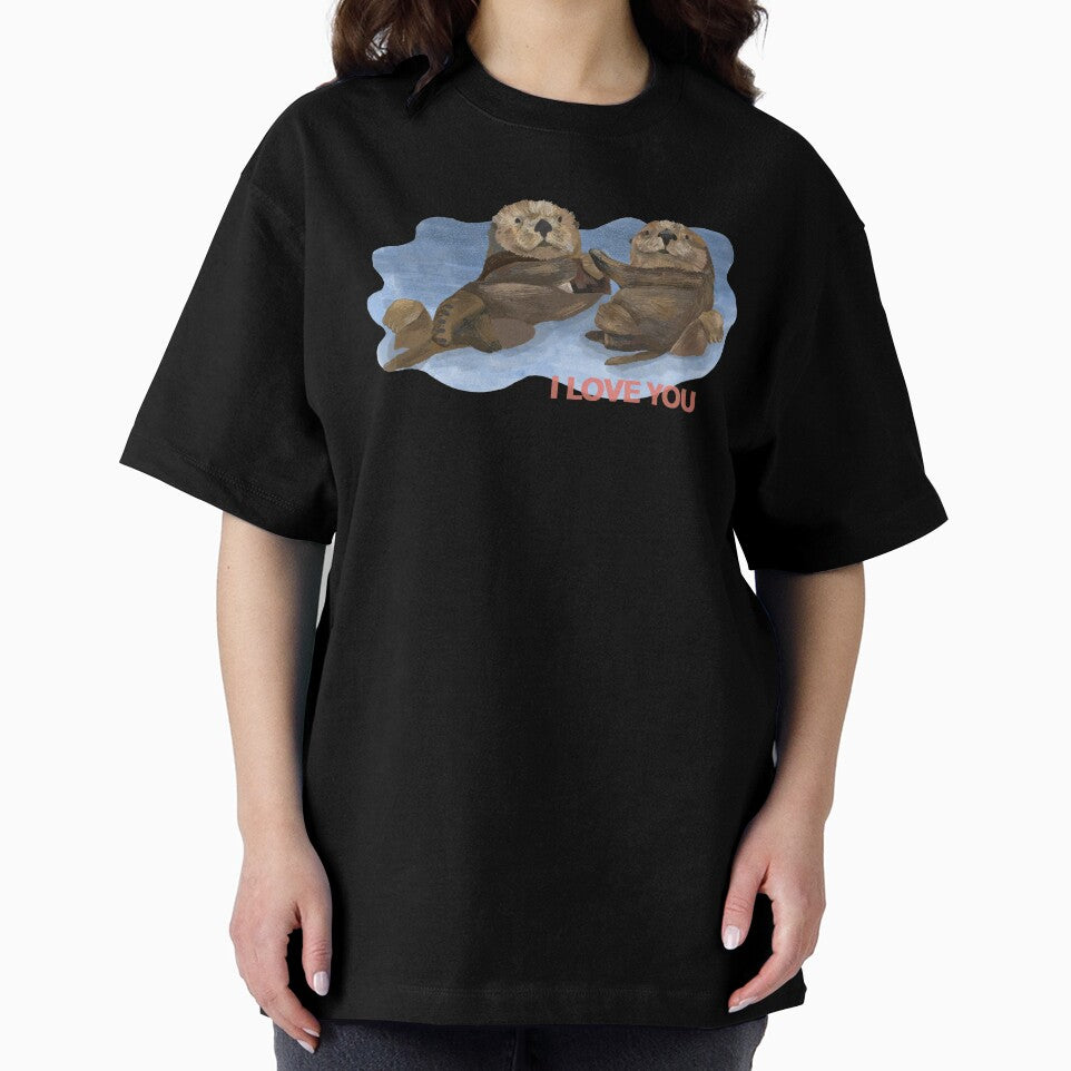 I love you otters holding hands by PeachCatDesigns